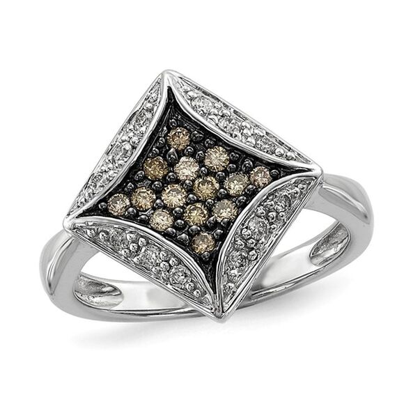 1/3 Carat (ctw) Champagne Diamond Geometric Ring in Sterling Silver